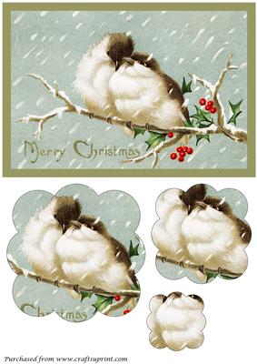 Vintage Christmas Birds on Branch Scalloped Pyramid