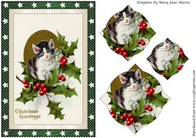 Vintage Christmas Kitten Splendid Pyramid
