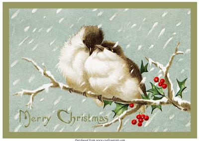 Vintage Christmas Birds on Branch A4