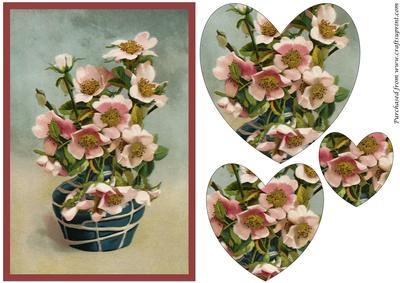 Vintage Vase with Pink Flowers Heart Shaped Pyramid