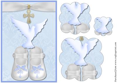 Baby Boy Booties and Dove Scalloped Pyramid