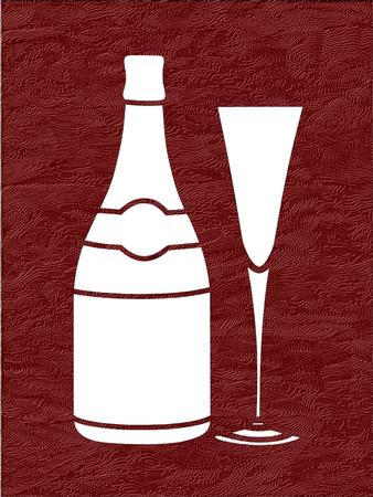 CHAMPAGNE BOTTLE AND GLASS