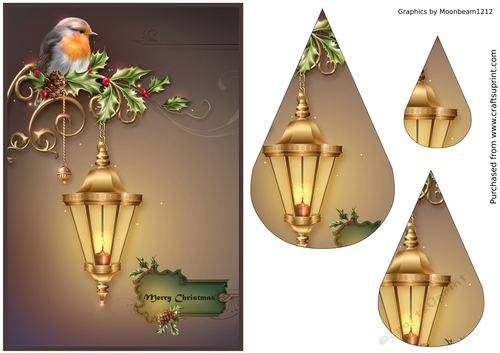 Christmas Robin on Street Lamp Teardrop Pyramid