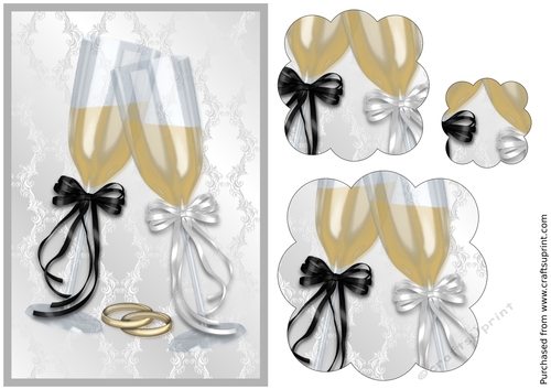 Champagne Flutes and Wedding Rings Scalloped Pyramid