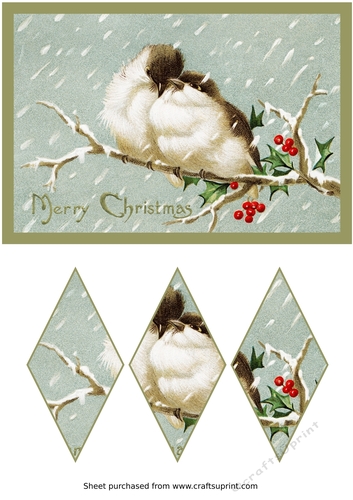 Vintage Christmas Birds on Branch Diamond Panel Card