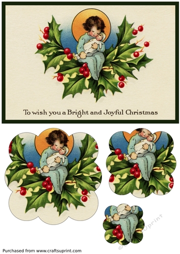 Vintage Christmas Girl with Doll Scalloped Pyramid