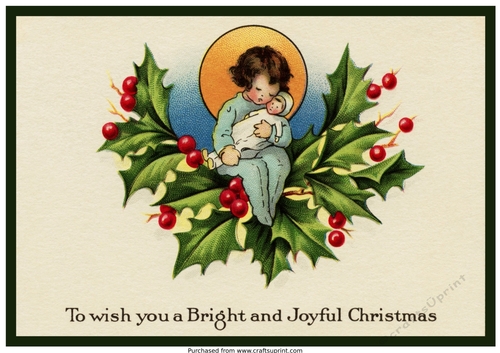 Vintage Christmas Girl with Doll A4