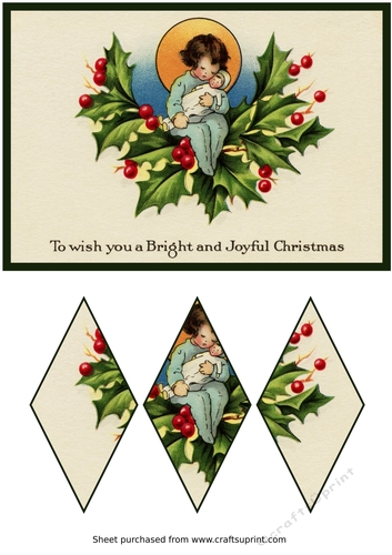 Vintage Christmas Girl with Doll Diamond Panel Card