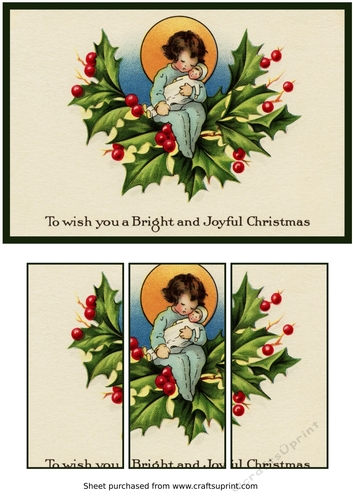 Vintage Christmas Girl with Doll Panel Card