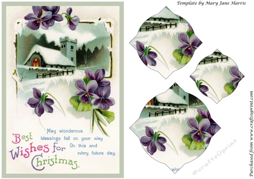 Vintage Christmas Church with Violets Splendid Pyramid