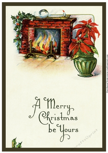 Vintage Christmas Fireplace with Poinsettia A4