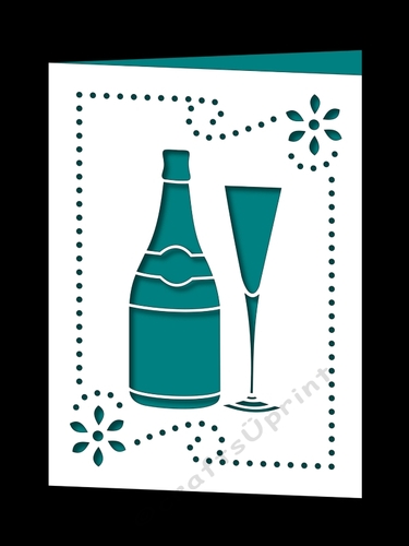 CHAMPAGNE BOTTLE AND GLASS FRAMED CARD