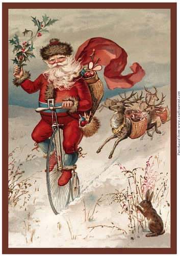 Vintage Christmas Santa on Bike A4