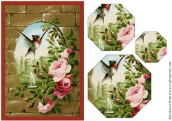 Vintage Bird and Roses Octagon Pyramid