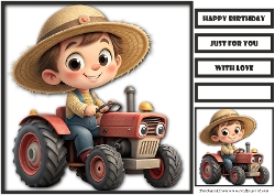 Boy Farmer in Tractor Quick Card