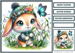 Cute Easter Bunny and Snowdrops Quick Card