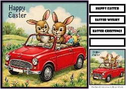 Vintage Easter Bunnies In Car Quick Card