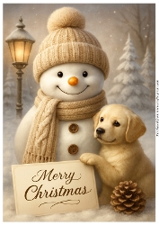 Christmas Snowman and Dog A4