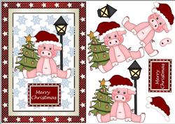 Christmas Pig and Street Light 3D Decoupage