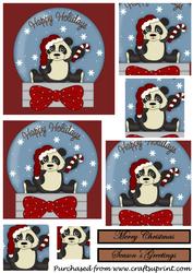 Christmas Panda Snowglobe Square Pyramid 1