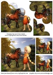 Blonde Girl and Horse Shell Edged Corner Stacker
