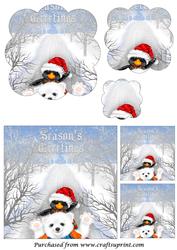 Christmas Penguin and Bear Scalloped Pyramid