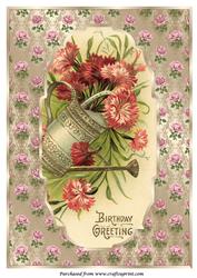 Vintage Floral Birthday Card A4