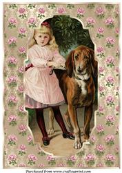 Vintage Girl and Dog A4
