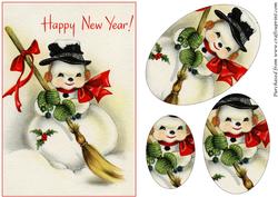 Christmas Snowman with Broom Oval Pyramid