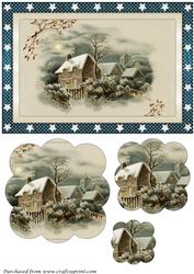 Victorian Christmas Scene Scalloped Pyramid