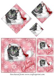 Kitty in Santa Hat Diamond Pyramid