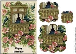 Vintage Birds and Flowers Scalloped Pyramid
