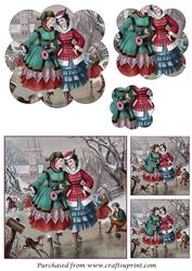 Vintage Ladies Skating Scalloped Pyramid