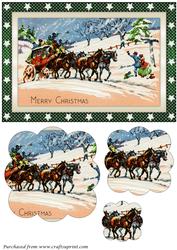 Vintage Christmas Coach Scalloped Pyramid