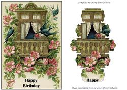 Vintage Birds and Flowers Panel Card Front