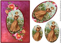 Vintage Lady with Birds Oval Pyramid