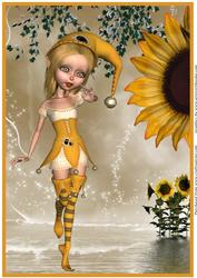 Cute Girl Elf and Sunflower A4