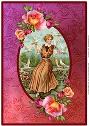 Vintage Lady with Birds A4