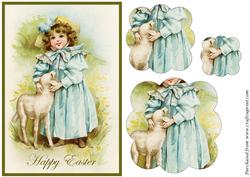 Vintage Easter Girl with Lamb Scalloped Pyramid