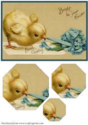 Easter Chicken with Flowers Octagon Pyramid