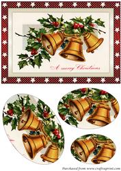 Vintage Christmas Gold Bells Oval Pyramid