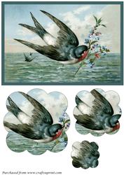 Vintage Bird with Flowers Scalloped Pyramid