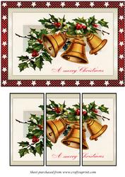 Vintage Christmas Gold Bells Panel Card
