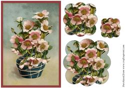 Vintage Vase with Pink Flowers Scalloped Pyramid