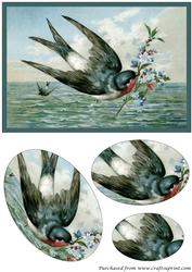 Vintage Bird with Flowers Oval Pyramid