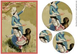Vintage Lady Picking Flowers Circle Pyramid