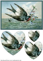 Vintage Bird with Flowers Heart Shaped Pyramid