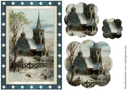 Vintage Christmas Church Scalloped Pyramid