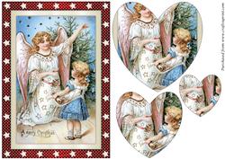 Vintage Girl and Christmas Angel Heart Shaped Pyramid