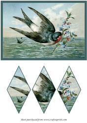 Vintage Bird with Flowers Diamond Panel Card